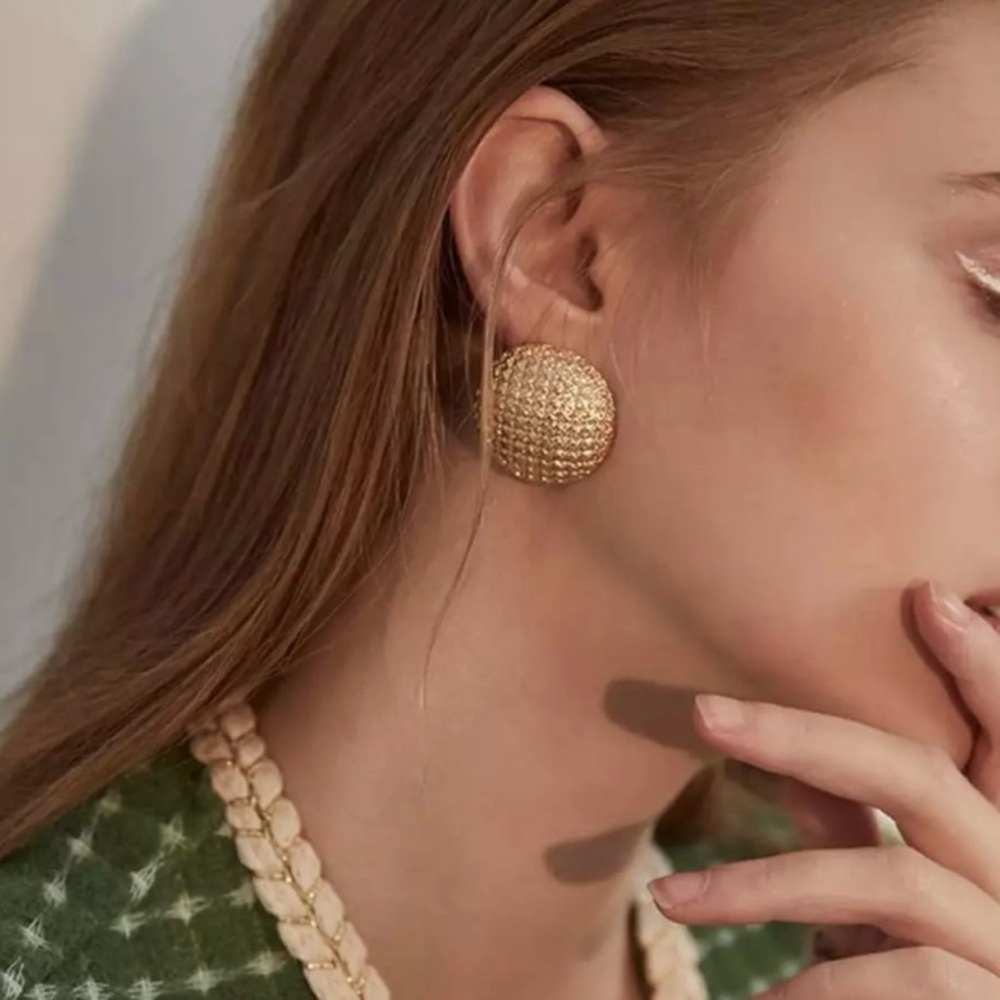 3/$20 Gold Textured Round Statement Earrings - Picture 2 of 6